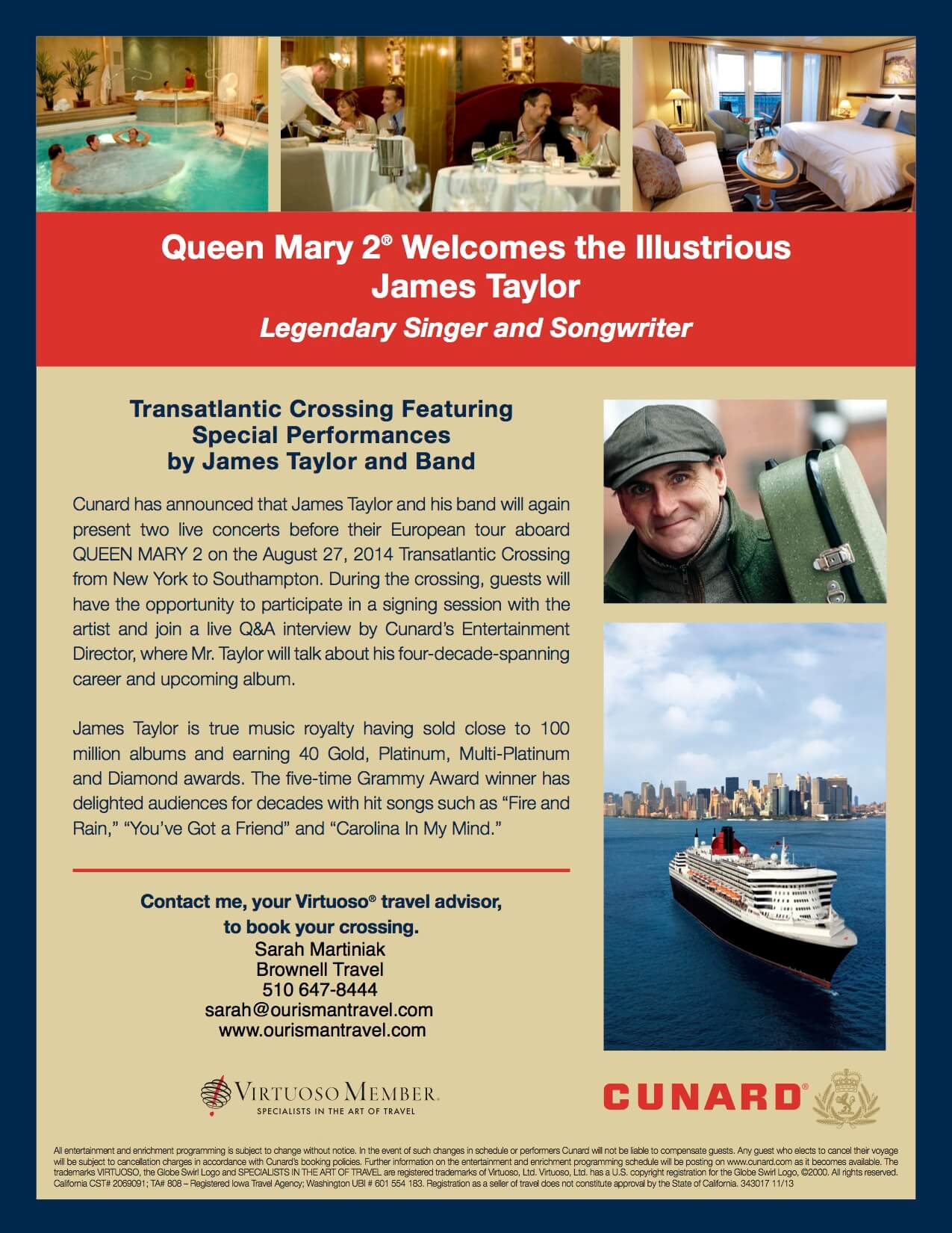 Cunard Queen Mary 2 Sail with James Taylor